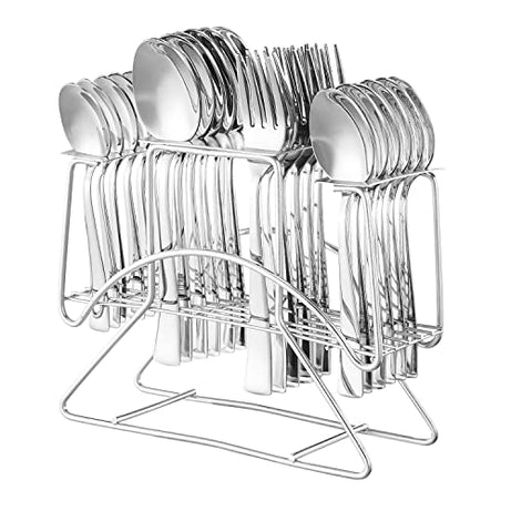 Amazon Brand - Solimo 25 Piece Cutlery Set with Stand | 6 Tea Spoons, 6 Snack Spoons, 6 Spoons & 6 Forks | Mirror Finish