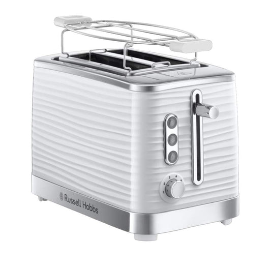 Russell Hobbs 2 Slice Toaster Inspire White | High-Gloss Plastic, Lift and Look Function, Up to 6 Adjustable Toasting Levels, Extra Wide Toast Slots, Bread Roll Attachment | 24370-56