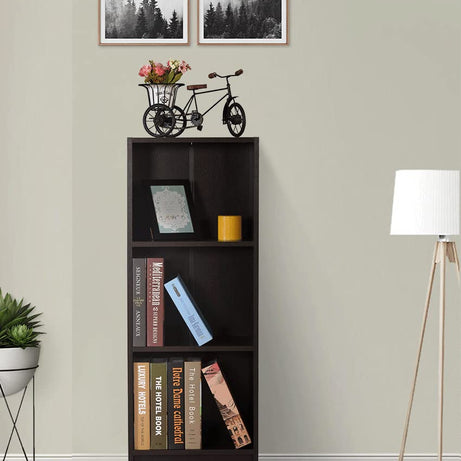 DeckUp Lexis 3-Shelf Bookcase and Storage Unit (Engineered Wood) (Dark Wenge, Matte Finish)