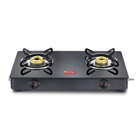 Prestige Magic Glass Top 2 Burner Gas Stove, Manual Ignition, Black