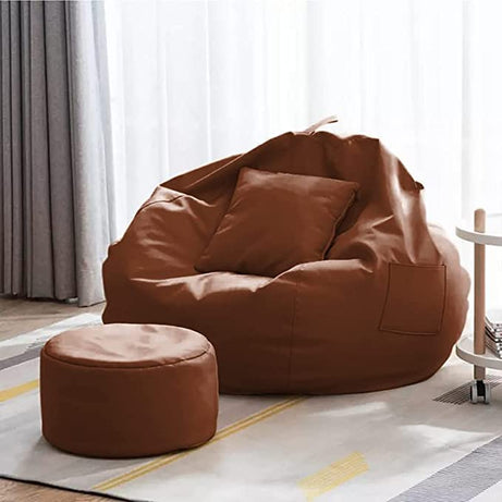 PAGARIA 4XL Superior-Grade Faux Leather Filled with Beans Bean Bag with Footrest and Cushion Adult Size XXXXL Bean Bag | Capactity- Upto 6feet (4XL, TAN)