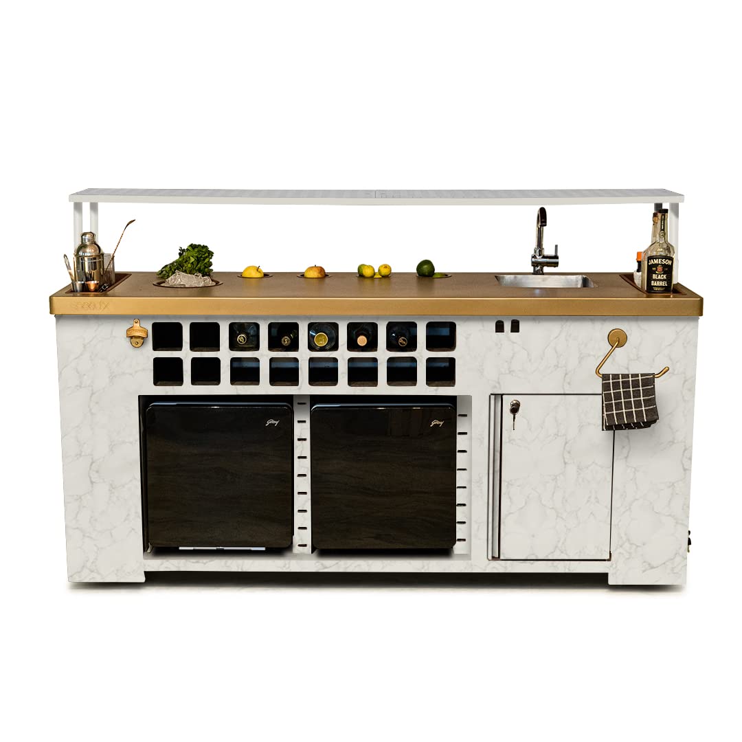 HAUS OF BARS by SpeedX - Double Model X Home Bar Cabinet with Built in 2 Units of 30L Fridge and Modular Sink with Tap (Wheels at The Bottom)