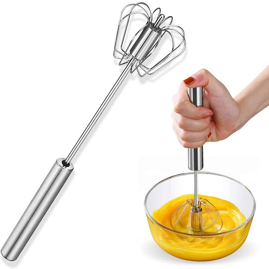 Stainless Steel Whisks, Hand Push Whisk Blender Semi-Automatic Whisk Mixer Egg Milk Beater Milk Frother Rotating Push Whisk Mixer for Blending, Whisking, Beating & Stirring (Egg Whisker)