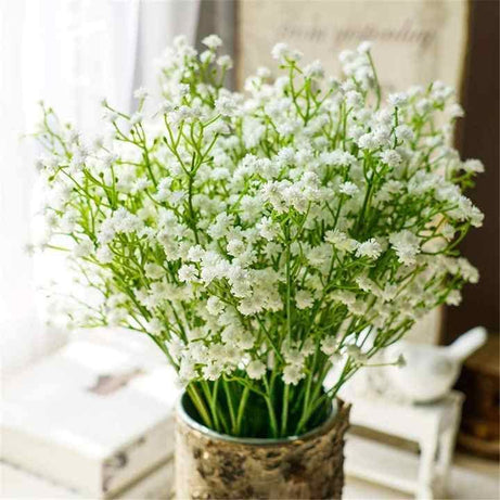 SATYAM KRAFT 5 Pcs Babys Breath Flowers Artificial Gypsophila Bouquets Gifting, Home, Bedroom, Garden, Balcony, Living Room for Decoration (Pack of 5, White)(without Vase) (plastic)