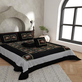 JaipurFabric® 100% Cotton 240 TC Rajasthani Zari Embroidered Double Bedsheet with 2 Pillow Covers (90" X 108"), Black