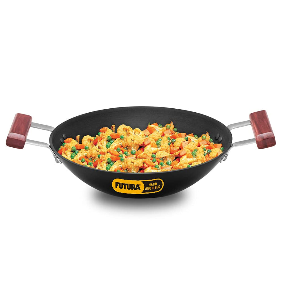 Hawkins Futura 2 Litre Deep Fry Pan, Hard Anodised Kadai, Flat Bottom Kadhai, Black (AD20)