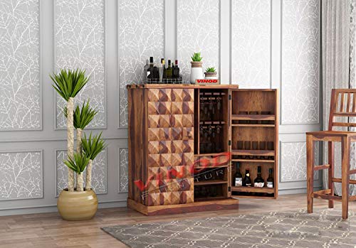 NNR FURNITURES Solid Sheesham Wood Big Bar Cabinet Storage Cabinets Sheesham Wood Furniture Wine Wisky Scotch All Type Drinks Wooden Teak Wood Bar Cabinet for Living Room Teak Finish