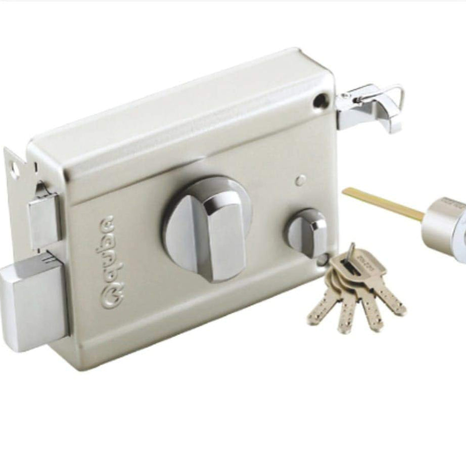 Quba Nilesh Timber & Hardware Brass Main Door Lock Q206 SS Sheild with Dimple Keys (Silver)