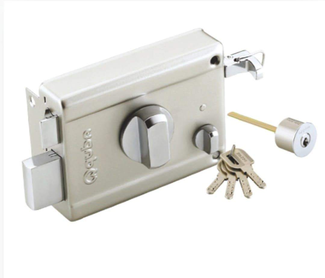 Quba Nilesh Timber & Hardware Brass Main Door Lock Q206 SS Sheild with Dimple Keys (Silver)