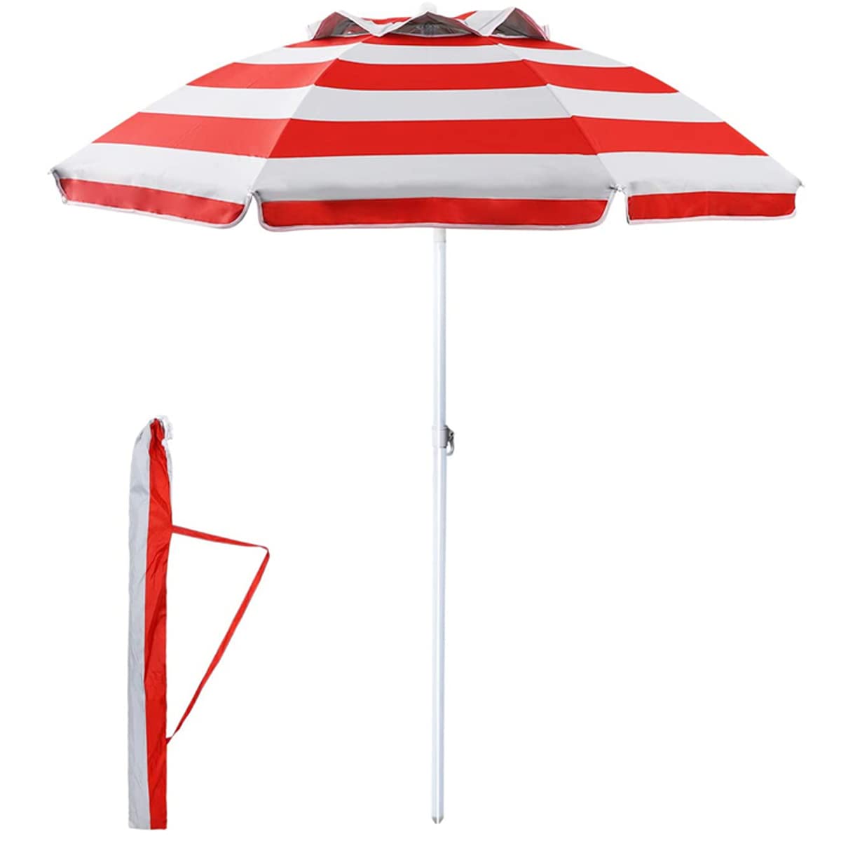 RAINPOPSON 8ft Garden Umbrella Big Size 8ft Heavy Duty Garden Patio Outdoor Umbrella for Rain & Sun Stripe Design Colorful Garden Umbrella (Red) (8ft/48in)