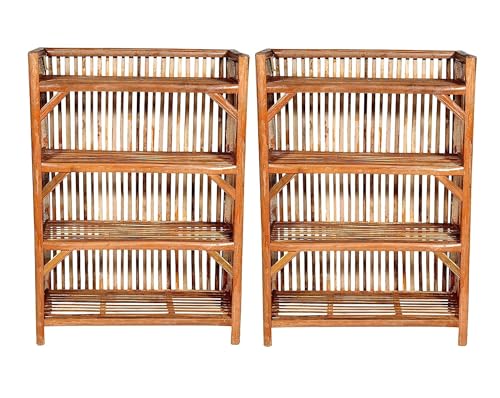 CANE RACK Bamboo 4-Tier Kitchen Organizer And Multipurpose Shoe Rack- Stylish Wooden Storage Solution For Home | Space-Saving Shelf Unit For Pantry, Shoes, And More |