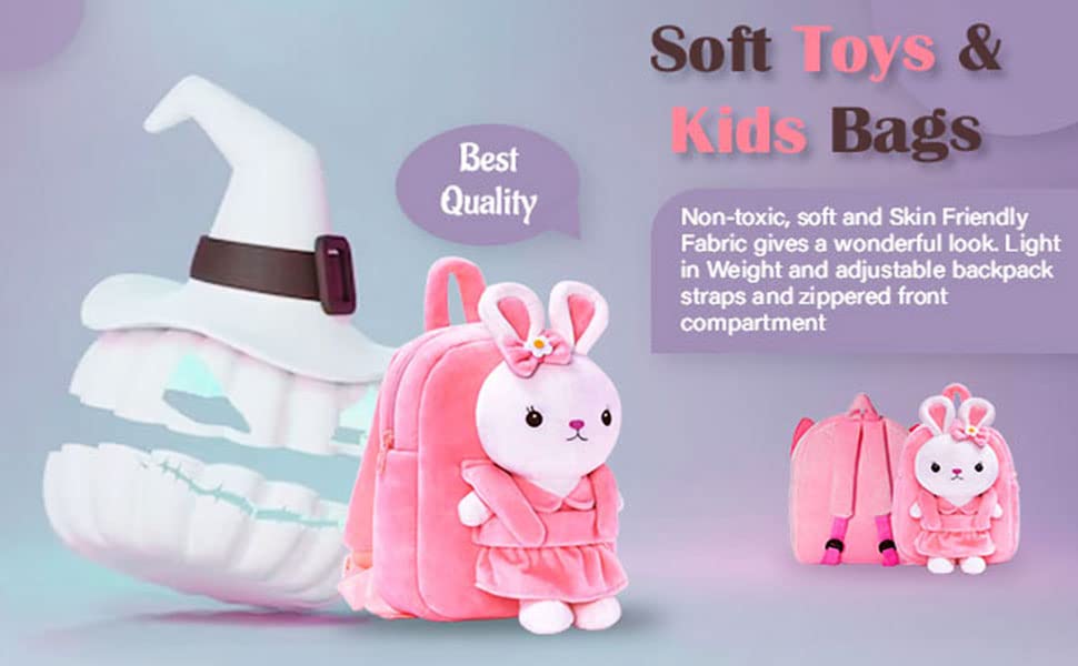 Frantic Full Body Pink Rabbit Kids Soft Cartoon Animal Travelling School Bag Soft Plush Standard Backpack S Boys Girls Baby For 2 To 5 Years Baby/Boys/Girls Nursery, Preschool Full Size, 10 Liter