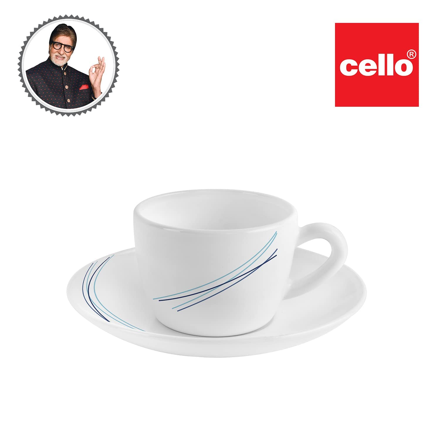 Cello Dazzle Queen Cup & Saucer 130 ml | Home and Kitchen Decor Items | Cups, Mugs and Saucer for Kitchen | Coffee Cup and Saucer Set | 6 Units | Cool Lines, White