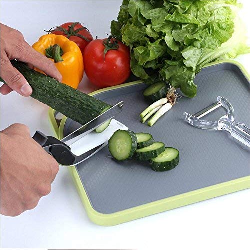 EQUVIA Steel Smart Clever Cutter Kitchen Knife Food Chopper and in Built Mini Chopping Board with Locking Hinge; with Spring Action; Stainless Steel Blade (Black)