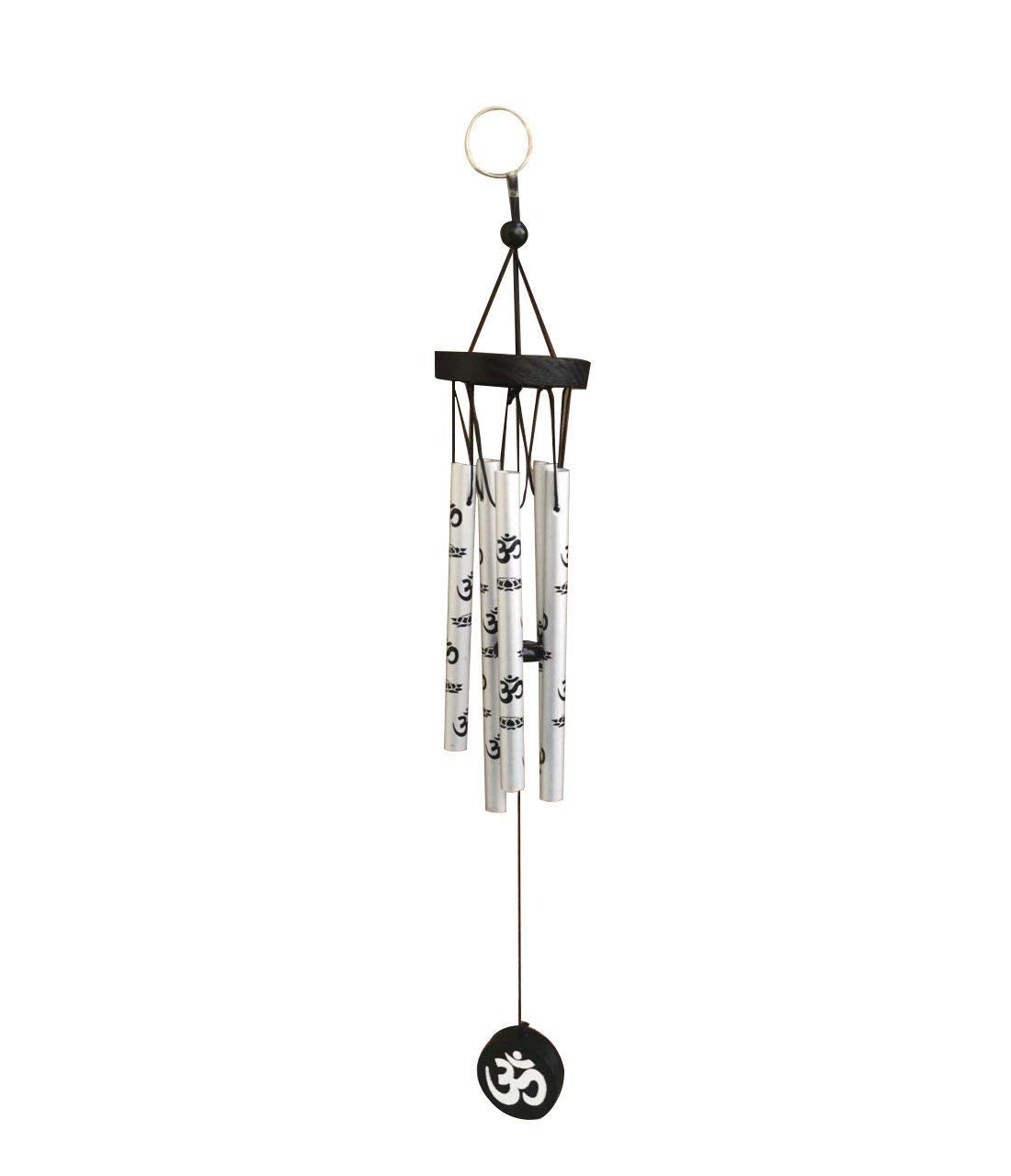 KIRINVEDA Feng Shui Metal Wind Chime with Om Printed 5 Pipes for Positive Energy, Decorative Outdoor/Indoor Hanging Bells, Good Luck Chimes for Home/Balcony Decoration (Silver, Small)