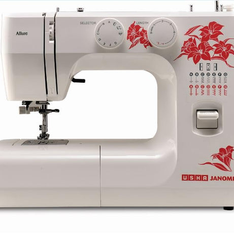 USHA Janome Allure DLX Sewing Machine | Circular Stitching, 9 Different Uses, Auto Needle Threading, LED Sewing Light, Auto Feed Drop, Face Plate Thread Cutter | Built-In 13 Stitches (White)