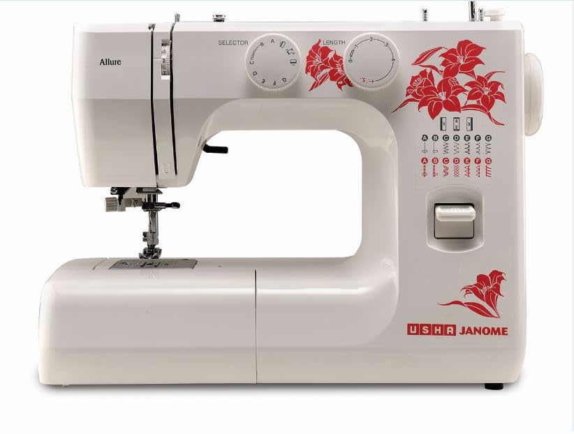 USHA Janome Allure DLX Sewing Machine | Circular Stitching, 9 Different Uses, Auto Needle Threading, LED Sewing Light, Auto Feed Drop, Face Plate Thread Cutter | Built-In 13 Stitches (White)