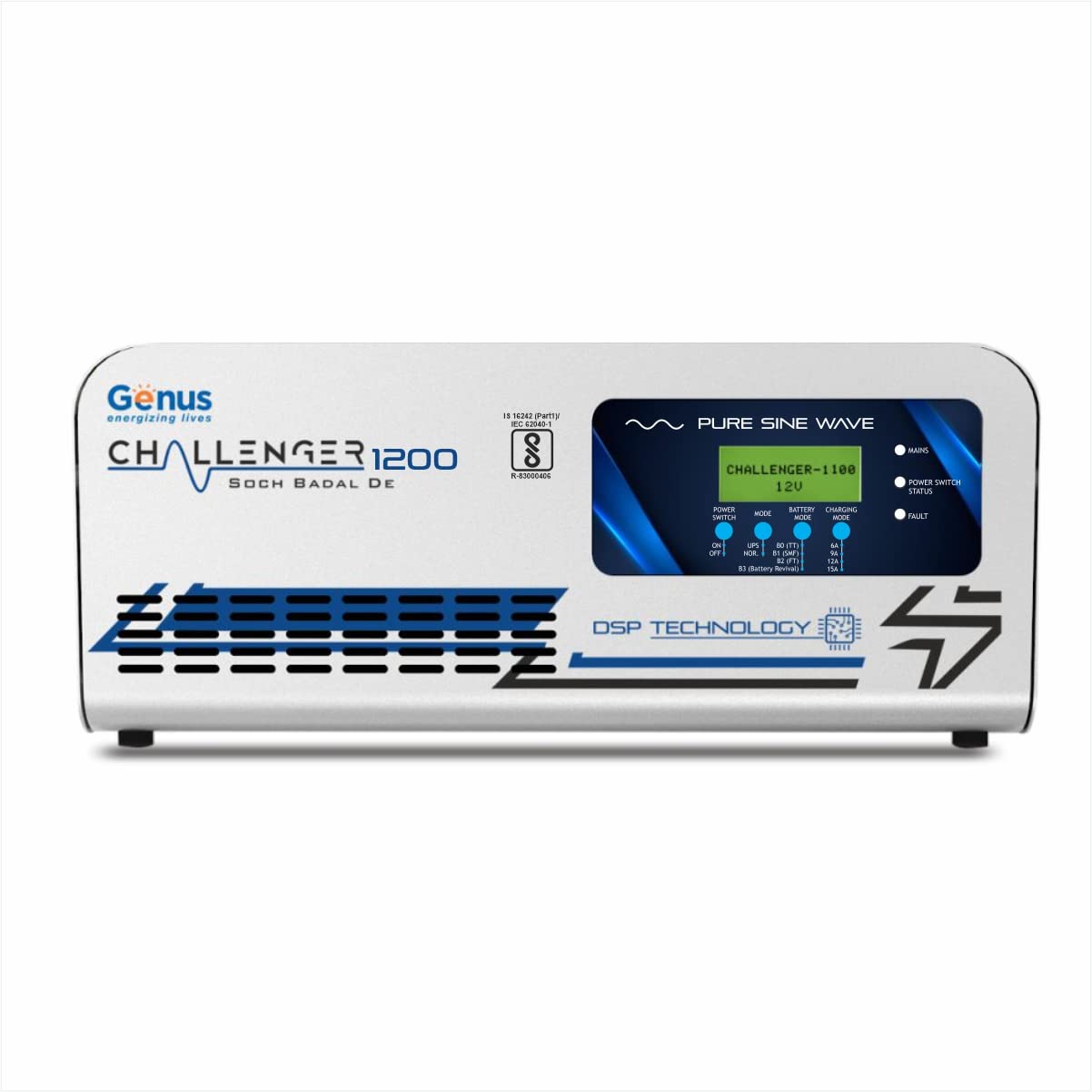 Genus Challenger 1200 Pure Sine Wave 900VA 12 Volt Single Battery Inverter UPS for Home, Office and Shops with Unique Battery Revival Mode