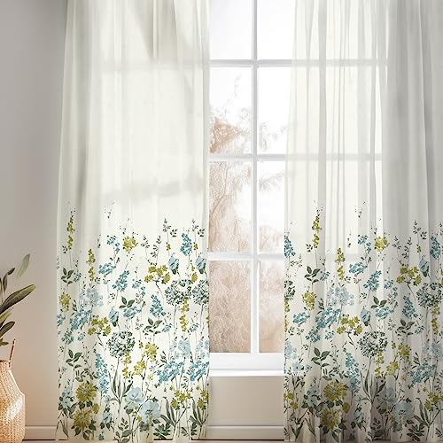 Haus & Kinder Linen Sheer Polyester Window Door Curtains Set of 2 for Bedroom Rooms | digital print curtain for windows | floral print curtains | sheer curtains for decoration | Marshlands | 4ft X 7ft