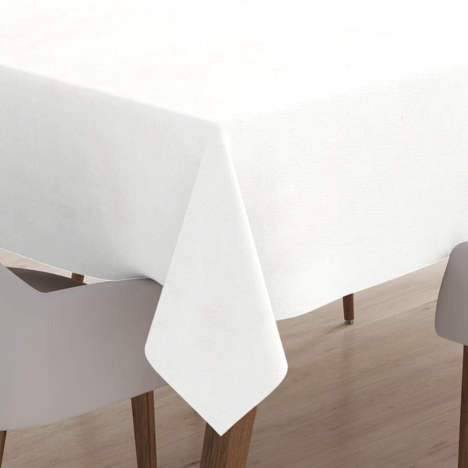 Encasa Homes White Damask 6 ft Table Cloth in 100% Cotton - 5 Star Hotel & Restaurant Category Luxury Dining, without Jacquard Design, Rich & Elegant Twill Fabric gives Stiffness, Washable