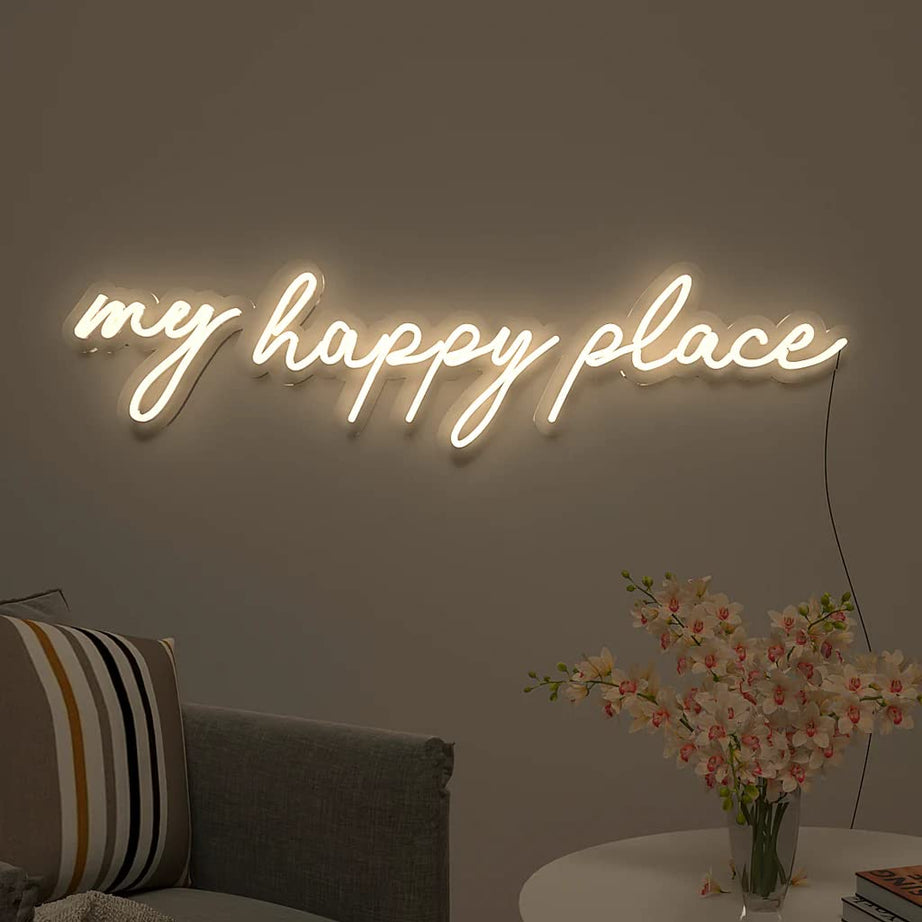 Vidha Impex Neon Signs Light For Wall Home Decor My Happy Place Neon Sign Board For Bedroom Home Living Room Decoration Cafe Bar Restaurant Birthday Gifts (Warm White)