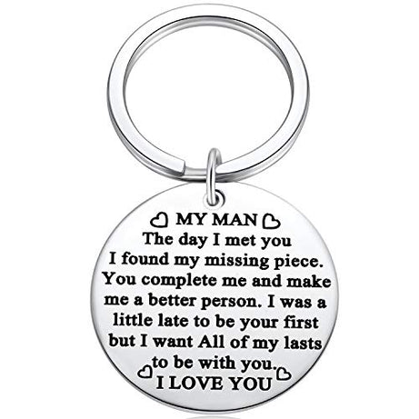 Ralukiia Keychain For Boyfriend, My Man Keychain Gifts For Husband Spouse I Love You Key Chain Birthday Valentine'S Day Present For Him Keyring