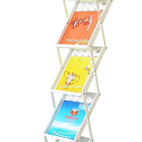 Pathos India A4 Metal Portable Brochure Folding Zigzag Catalogue/Magazine/Leaflet/Literature Stand Rack Magazine (White)