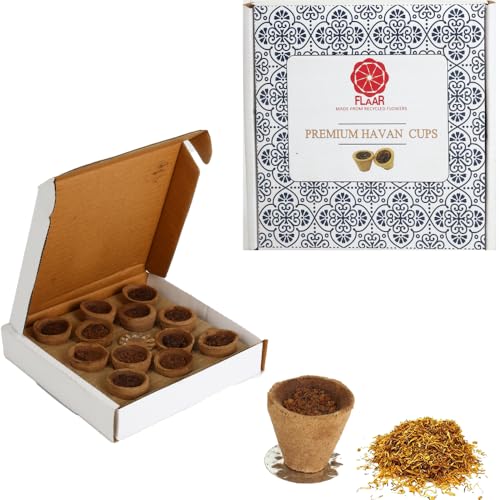 FLAAR Sambrani Cups for Pooja - Loban Original Dhup, Home Havan Cup with Burner Holder, Dhuna Guggul, Pure Organic Dhuni for Room, Mini dhuman for Positivity, Pooja Essentials Combo Pack of 2