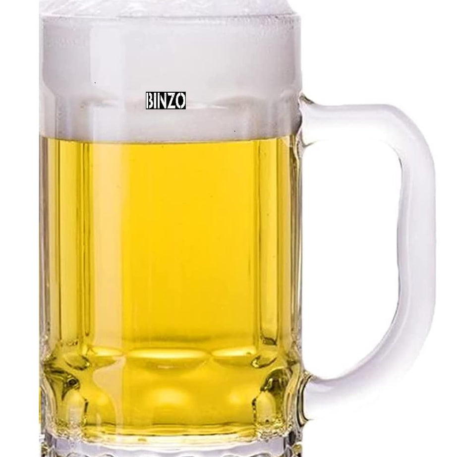 BINZO Glass 350 ml Beer Mug, Set of 6, Pint Size Beer Mugs, Multipurpose Pub Mugs for Everyday Drinking Use, Heavy and Durable, Pack of (6)