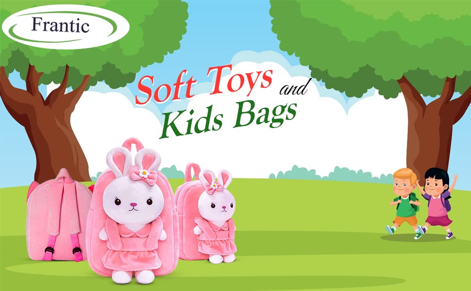 Frantic Kids Soft Animal Cartoon Travelling School Bag Soft Plush Standard Backpack Boys Girls Baby For 2 To 5 Years Baby/Boys/Girls Nursery,Preschool,Picnic(Fullbodypink Rabbit) Full Size,10 Liter