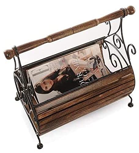 Furniture Hub Wooden & Wrought Iron Magazine Holder/Rack Shelf