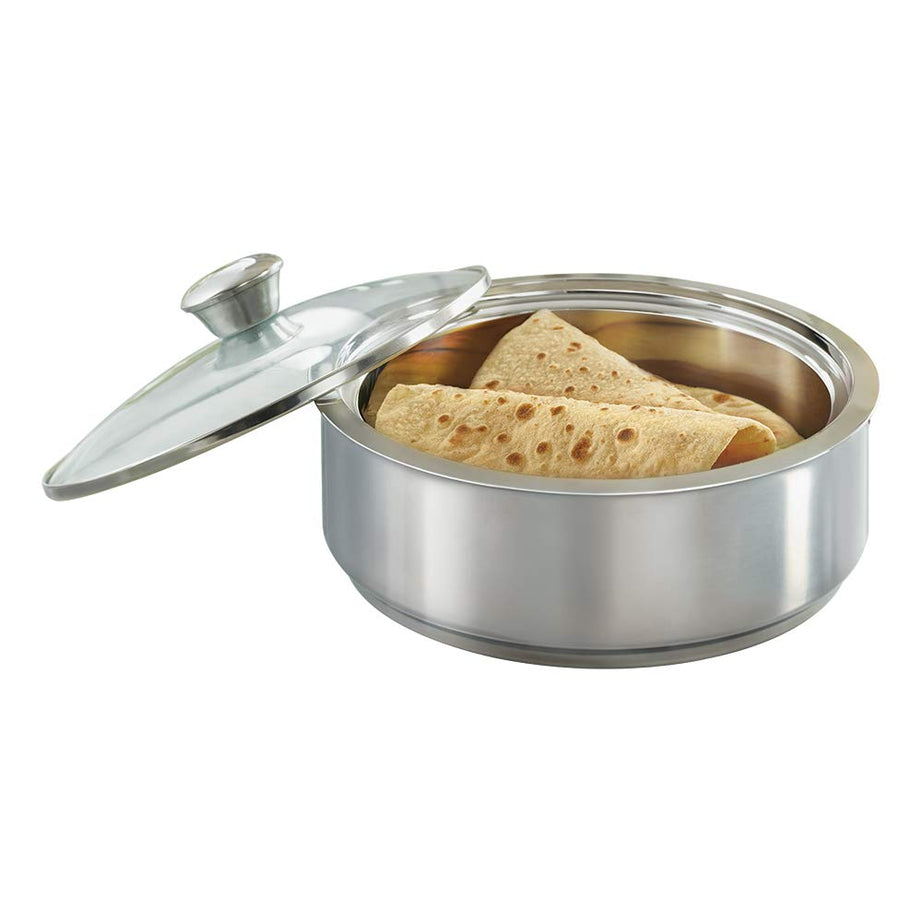 Borosil Stainless Steel Insulated Roti Server - 1.1L, Silver