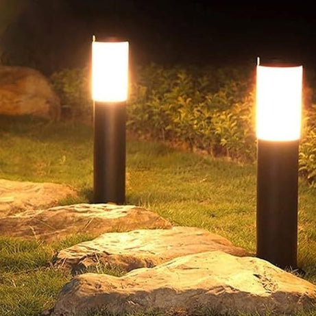 XERGY Aluminium Garden Solar Path Bollard Lights, Set Of 2-15" Outdoor Stake Lighting For Garden, Landscape, Yard, Driveway, Walkway (Black)- Pack Of 2