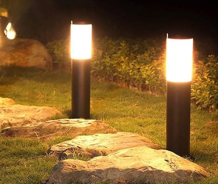 XERGY Aluminium Garden Solar Path Bollard Lights, Set Of 2-15" Outdoor Stake Lighting For Garden, Landscape, Yard, Driveway, Walkway (Black)- Pack Of 2