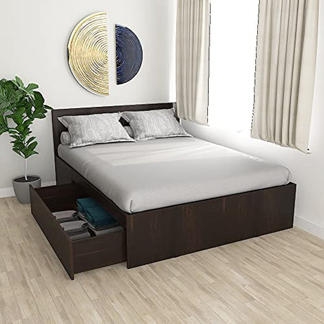 Studio Kook Aztec Engineered Wood Queen Bed with 1 Drawer Left (Matte Finish)… (Junglewood)