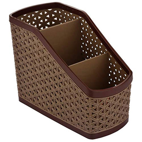 Kuber Industries Plastic Multi-Purpose Compact Desk Storage Organizer Container Stationary Box for Case Pen Pencil Holder, Plastic Cosmetics, Make Up (Brown, 18 Cm X 9 Cm X 14 Cm)