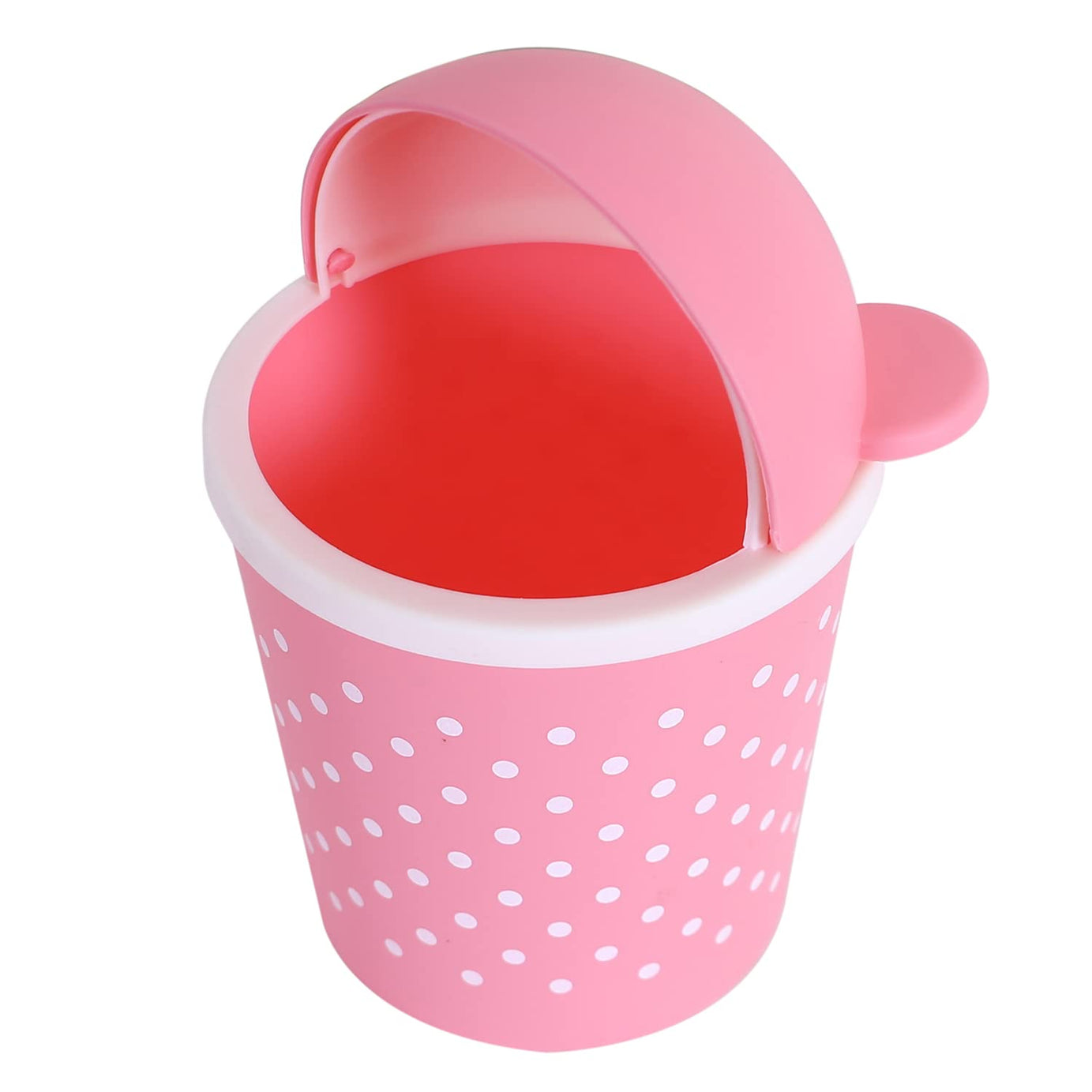 Kuber Industries Teddy Table Dustbin|Plastic Swinging Lid Waste Storage Garbage Bin|Desktop Trash Can For Study Table, Office(Pink)