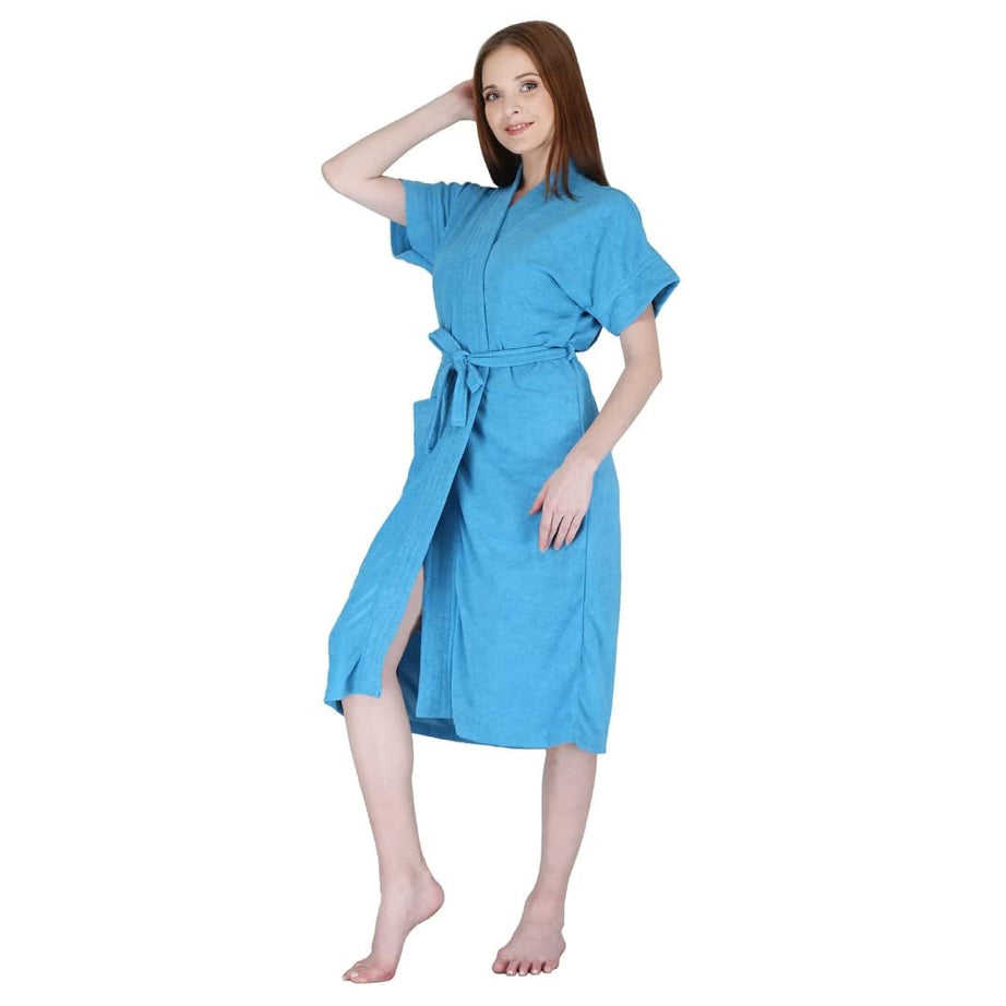 Kuber Industries Women Bathrobe, Micro Terry, Navy Blue, Free Size, Set of 1