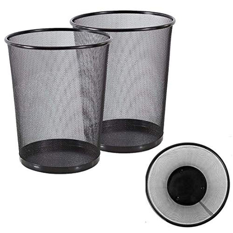 VUNEXO Metal Mesh Big Size Dustbin for Room for Kids,Waste Paper Basket, 235 X 265 X 190 MM, Pack-2, Black