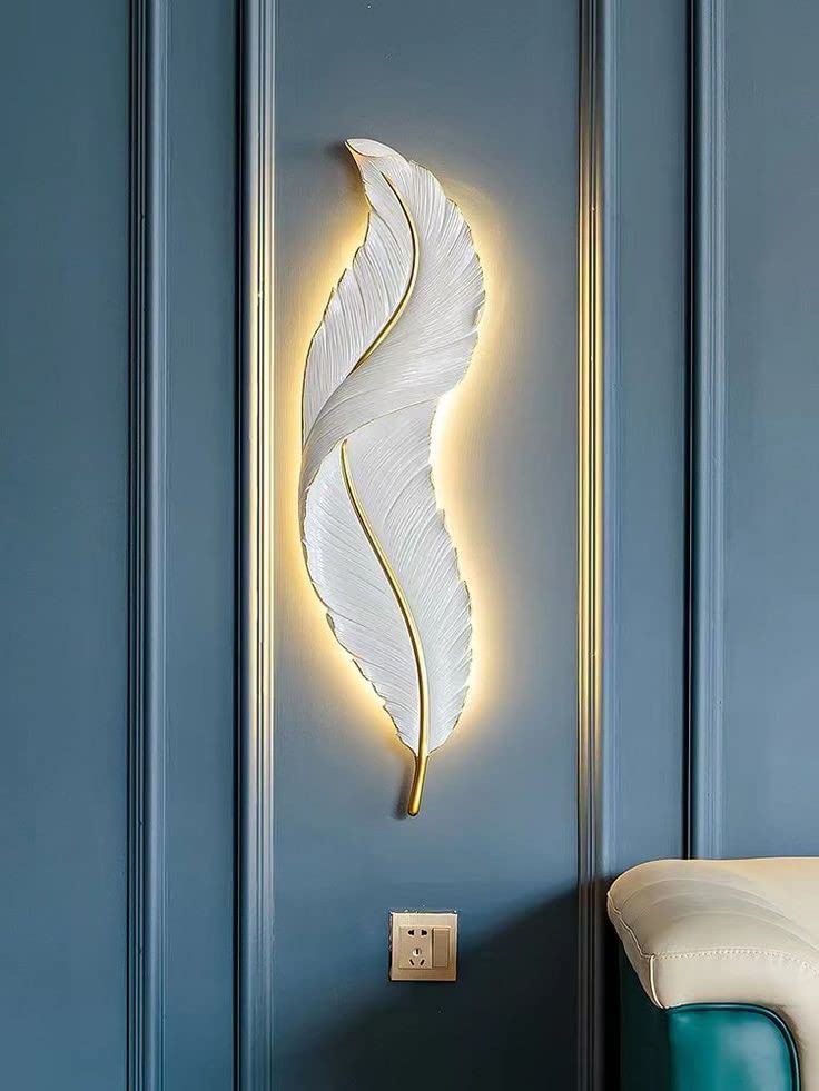 TOUCH WOOD HANDICRAFT LED Lamp, Wall Mounted LED Sconce Lamp, Wall LED Lamps, Feather LED Lamp, Decorative Wall Lamp, White Color