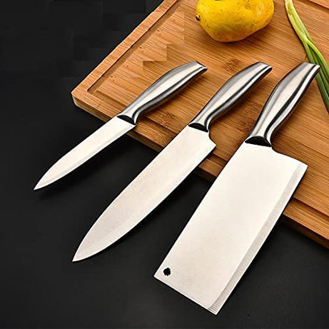 Agabani Kitchen Knife Set of 3, High Carbon Steel Ultra Sharp Knife, Premium Stainless Steel Knives, Heavy Duty Blade, Santoku Japanese Knife Meat Cleaver, use for Cutting Meat Vegetable Fruit