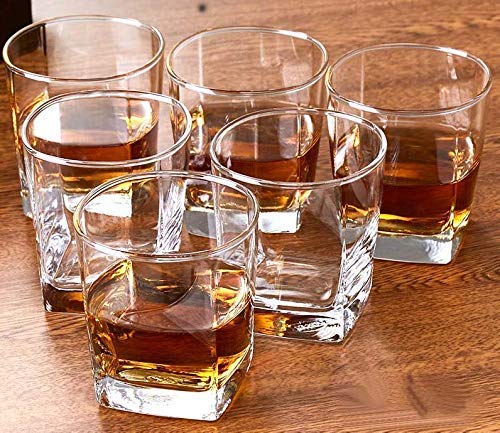 Kosh Diamond Crystal Cut Whiskey Bar Glass for Drinking Bourbon, Whisky, Scotch, Cocktails, Cognac- Old Fashioned Cocktail Tumblers 300 ML (Approx) (Set of 6) (Rock Plaza)