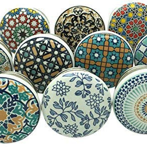 SHWETAIL Ceramic Cupboard Drawer Door Knobs Pull Handles (Multicolour, Pack of 8_38 mm) (Group)