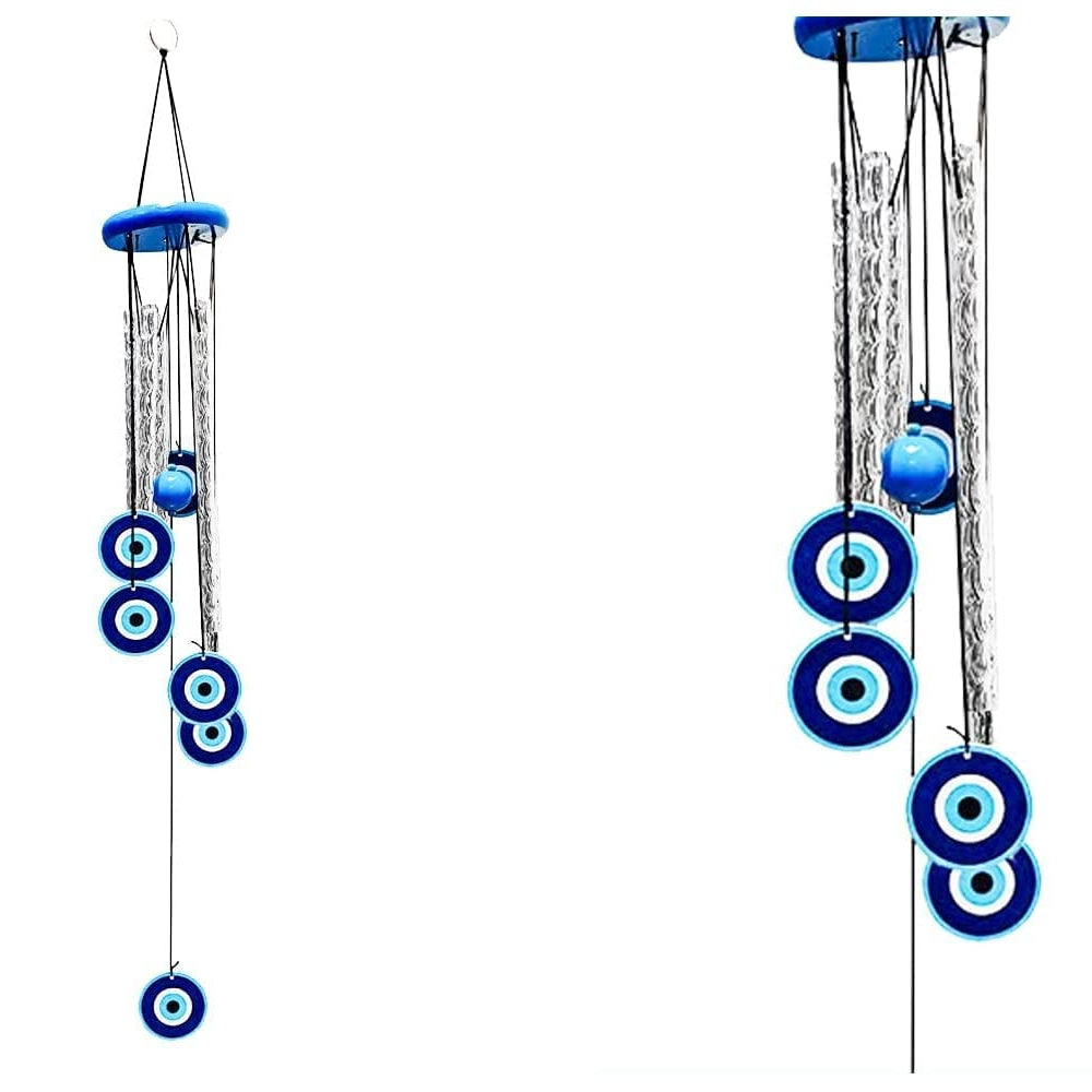 Skie Blue Metal Evil Eye Wind Chime For Home Office Balcony Garden | Protection From Negative Energy/Nazar Dosh | Vastu Wind Chime | Best Gift For Home | Home Decorative Item