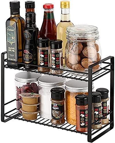 Craftland Metal 2 Tier Kitchen Organizer counter top Stand Shelf Holder Storage Rack for Spice Jars Utensils Dishes Plate(Black)