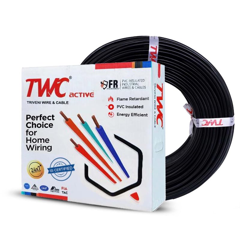 TWC Active Single Core Electrical Wire |Black, 45 Meter, 0.75 SQ.MM. |PVC electrical insulated copper wire | Cable for Domestic & Industrial Connection purpose | Flame Resistant |