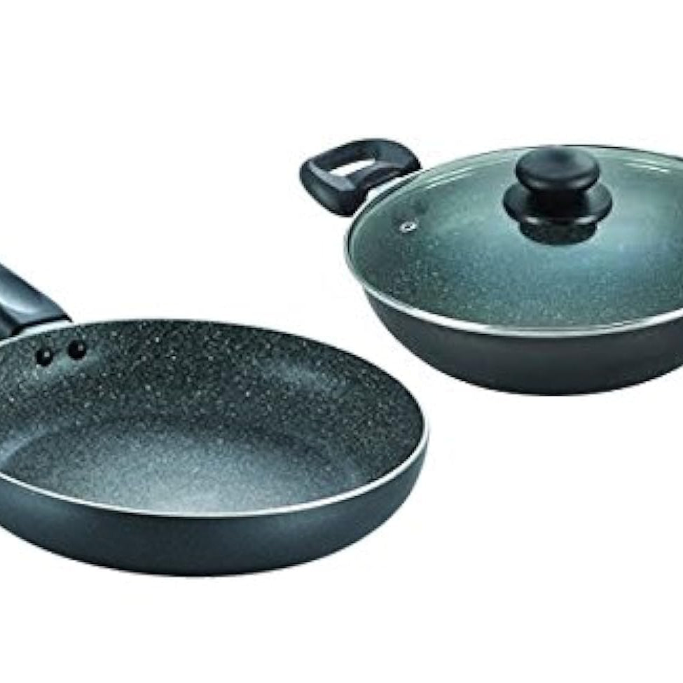 Prestige Omega Deluxe Granite Aluminium Cookware Set, 2-Pieces, Black