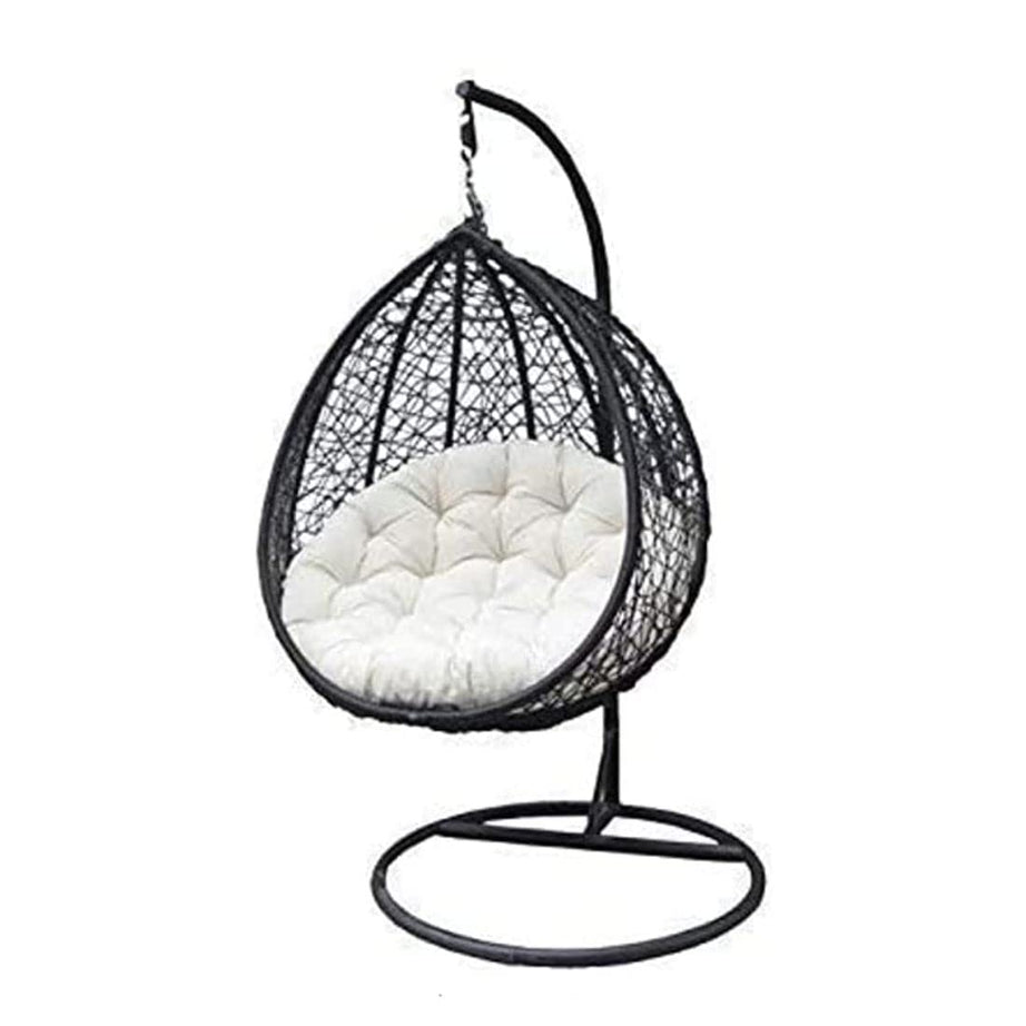 Indiid Homes Furniture Single Seater Hammock Swing Chair with Stand & Cushion Hanging SSSWING1 for Indoor, Outdoor, Balcony,Home, Patio, Yard, Balcony, Garden(Black Swing & White Cushion)