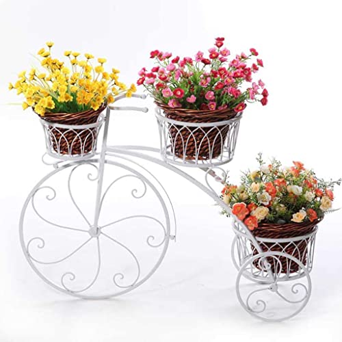 FUFU HANDICRAFT Cycle Planter Stand For 3Cart Planter Stand Tricycle Plant Holder Use Flower Pot Holder Stands Shelf Rack Wrought Iron Planter Shelves For Patio Living Room Garden Balcony( (white)