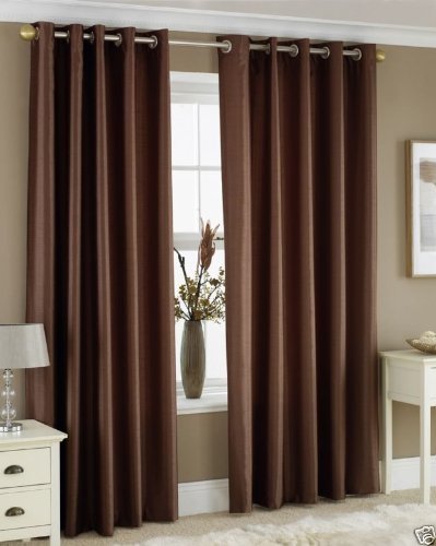 Exporthub 2 Piece Polyester Blend Eyelet Solid Window Curtain - 5ft, Brown